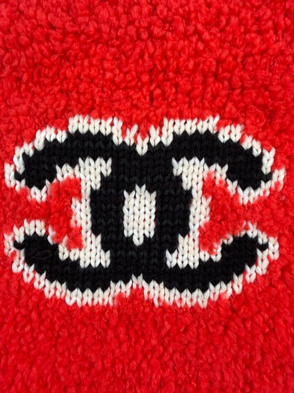 CHANEL Authentic NWT Red Bouclé Knit CC Logo Pullover Sweater Size 36